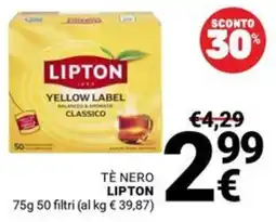Supermercati Gulliver Tè nero Lipton offerta
