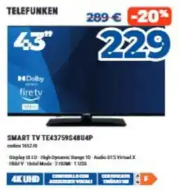 Elettrosintesi Telefunken Smart TV TE43759S4BU4P offerta