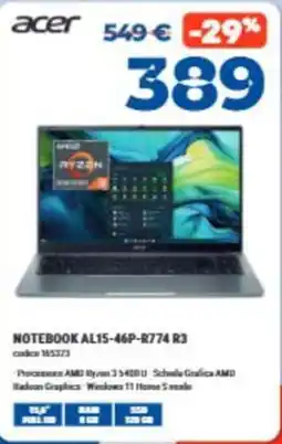 Elettrosintesi Acer Notebook AL15-46P-R774 R3 offerta