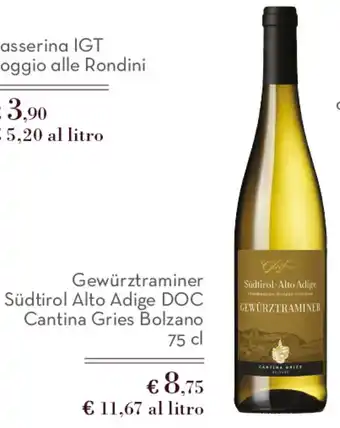 Gewürztraminer Südtirol Alto Adige DOC Cantina Gries Bolzano