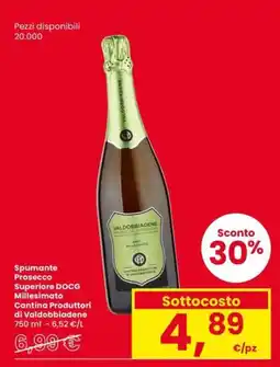 Eurospar Spumante Prosecco Superiore DOCG Millesimato Cantina Produttori di Valdobbiadene offerta