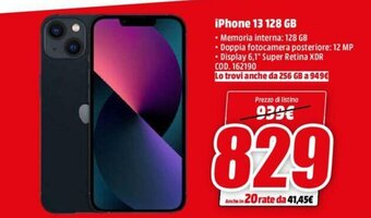 MediaWorld iPhone 13 128 GB offerta