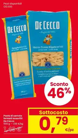 Eurospar Pasta di semola formati assortiti De Cecco offerta