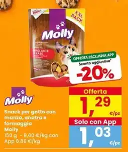 Eurospar Snack per gatto con manzo, anatra e formaggio Molly offerta