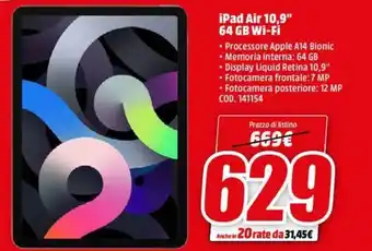 MediaWorld iPad Air 10,9" 64 GB Wi-Fi offerta