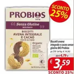 DiMeglio Biscotti avena integrale e cacao senza glutine BIO Probios offerta