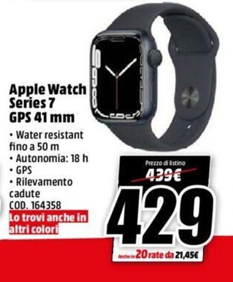MediaWorld Apple Watch Series 7 GPS 41 mm offerta