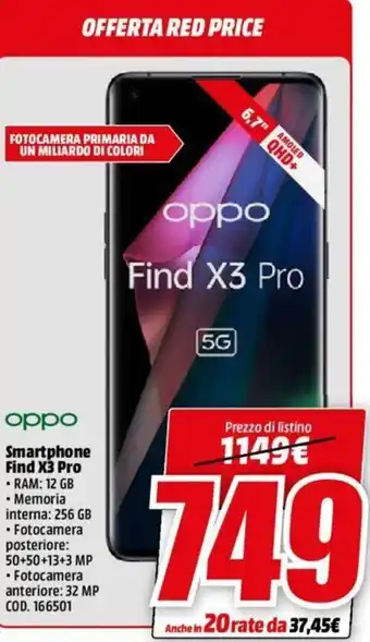MediaWorld oppo Smartphone Find X3 Pro offerta