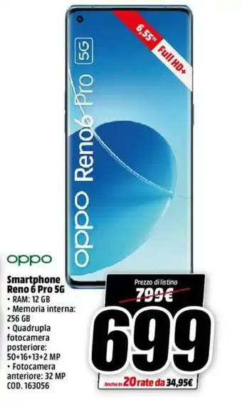 MediaWorld oppo Smartphone Reno 6 Pro 5G offerta