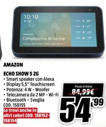 MediaWorld Amazon Echo Show 5 2G offerta