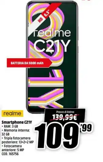 MediaWorld realme Smartphone C21Y offerta