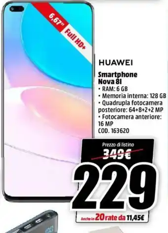 MediaWorld Huawei Smartphone Nova 8I offerta
