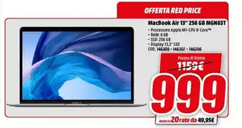 MediaWorld Macbook Air 13" 256 GB MGN63T offerta