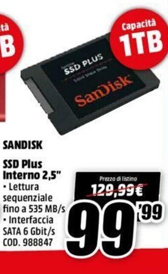 MediaWorld Sandisk SSD Plus Interno 2,5" offerta