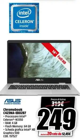 MediaWorld Asus Chromebook C423NA-EB0287 offerta