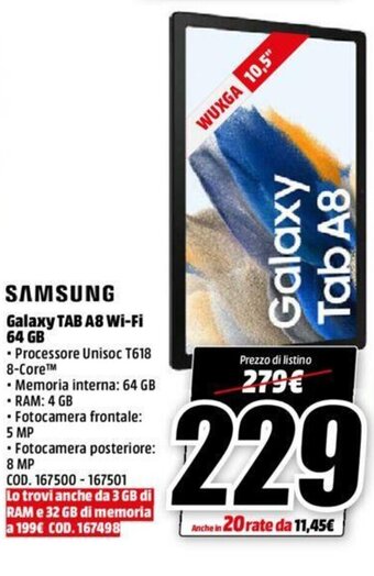 MediaWorld Samsung Galaxy Tab A8 Wi-Fi 64 GB offerta