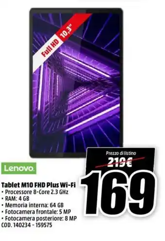 MediaWorld Lenovo Tablet M10 FHD Plus Wi-Fi offerta