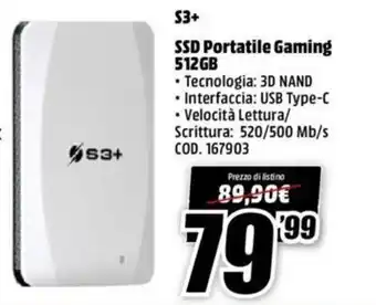 MediaWorld S3+ SSD Portatile Gaming 512GB offerta