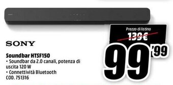 MediaWorld Sony Soundbar HTSF150 offerta