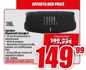 MediaWorld JBL Speaker Bluetooth Charge 5 offerta