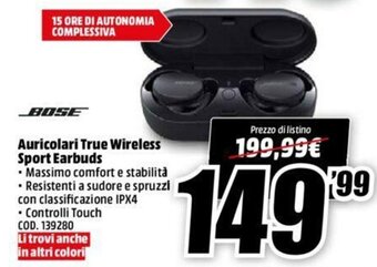 MediaWorld Bose Auricolari True Wireless Sport Earbuds offerta