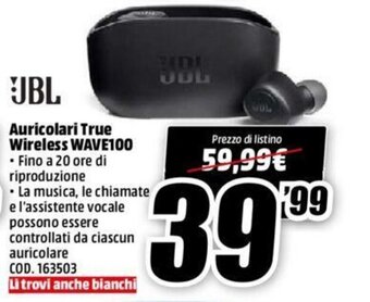 MediaWorld JBL Auricolari True Wireless Wave100 offerta