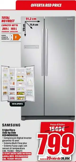 MediaWorld Samsung Frigorifero Side by Side RS54N3003SA offerta
