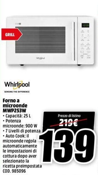 MediaWorld Whirlpool Forno a microonde MWP253W offerta