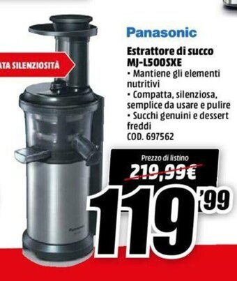 MediaWorld Panasonic Estrattore di succo MJ-L500SXE offerta