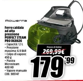 MediaWorld Rowenta Ferro caldaia ad alta pressione Perfect Steam Pro DG8626 offerta