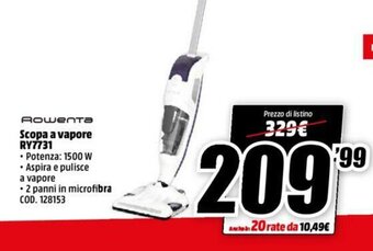 MediaWorld Rowenta Scopa a vapore RY7731 offerta