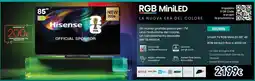 Unieuro Hisense Smart TV RGB MiniLED 85" 4K offerta