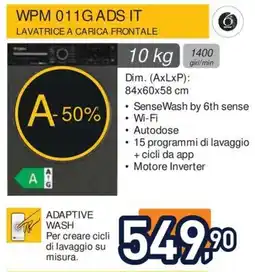Unieuro Whirlpool WPM 011G ADS IT lavatrice a carica frontale offerta