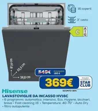 Hisense lavastoviglie da incasso hv16c