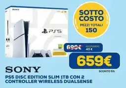 DIMOStore Sony PS5 Disc Edition Slim 1TB con 2 controller wireless DualSense offerta