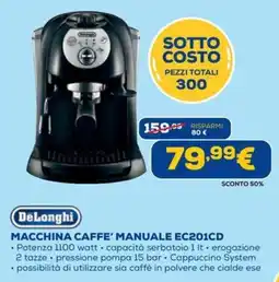 DIMOStore DeLonghi macchina caffè manuale EC201CD offerta
