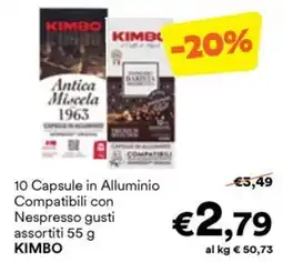Unes Capsule in Alluminio Compatibili con Nespresso gusti assortiti KIMBO offerta