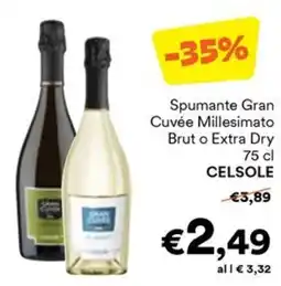 Unes Spumante Gran Cuvée Millesimato Brut o Extra Dry offerta