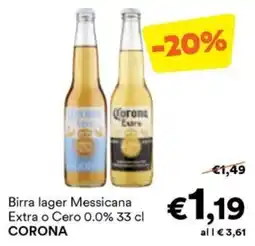 Unes Birra lager Messicana Extra o Cero 0.0% 33 cl CORONA offerta