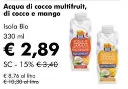 NaturaSì Acqua di cocco multifruit, di cocco e mango Isola Bio offerta