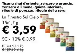 NaturaSì Tisana chai d'oriente, zenzero e arancia, zenzero e limone, quiete interiore, rituale di purezza, rituale della sera La Fines offerta