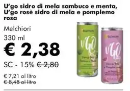 NaturaSì U'go sidro di mela sambuco e menta, U'go rosè sidro di mela e pomelomo rosa Melchiori offerta