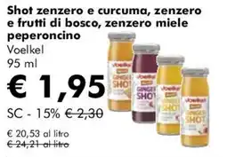 NaturaSì Shot zenzero e curcuma, zenzero e frutti di bosco, zenzero miele peperoncino Voelkel offerta