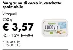 NaturaSì Margarina di cocco in vaschetta spalmabile Vitaquell offerta