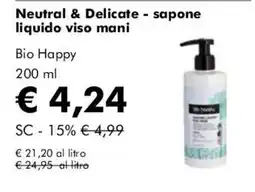 NaturaSì Neutral & Delicate sapone liquido viso mani Bio Happy offerta
