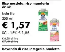 NaturaSì Riso nocciola, riso mandorla drink Isola Bio offerta