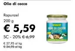 NaturaSì Olio di cocco Rapunzel offerta