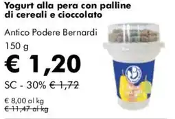 NaturaSì Yogurt alla pera con palline di cereali e cioccolato Antico Podere Bernardi offerta