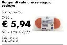NaturaSì Burger di salmone selvaggio sockeye Salmon & Co offerta