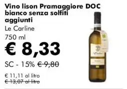 NaturaSì Vino lison Pramaggiore DOC bianco senza solfiti aggiunti Le Carline offerta